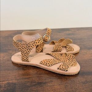 Kids Tan and Black Polka Dot Sandals